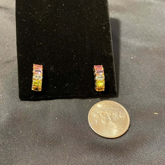 Gemstone earrings  topaz amethyst citrine garnet peridot gold over silver - Picture 4 of 5